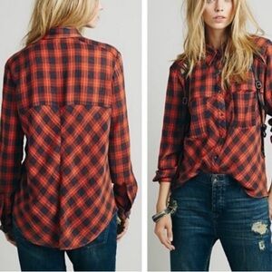 Free People Red and Blue Plaid Shirt